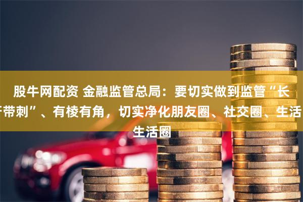 股牛网配资 金融监管总局：要切实做到监管“长牙带刺”、有棱有角，切实净化朋友圈、社交圈、生活圈